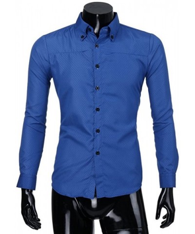 Men's Fashion Plaid Print Shirt Slim-Fit Long-Sleeve Solid Lapel Dress Shirt - Dark Blue - CM1965K47Y4 $23.55 Shapewear