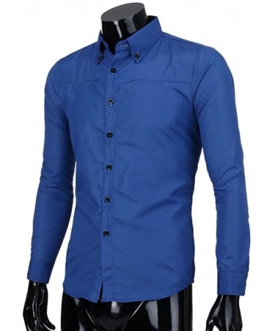 Men's Fashion Plaid Print Shirt Slim-Fit Long-Sleeve Solid Lapel Dress Shirt - Dark Blue - CM1965K47Y4 $23.55 Shapewear