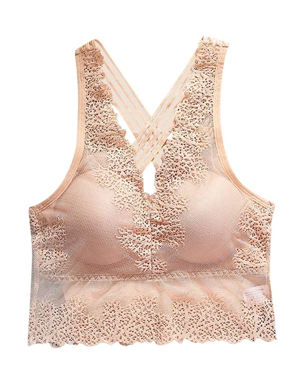 Women's Lace Bra Sexy V-Neck Underwear Camisole Plus Size Seamless Yoga Camisole Push Up Lingerie Vest - Beige - CL196G3994Q ...