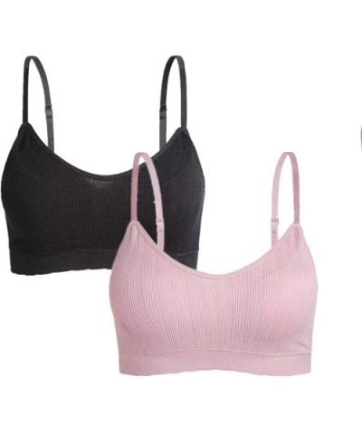 Mini Camisole Bra Wireless Sports Daily Sleep Tank Top with Adjustable Straps for Women 2/3Pack - Black/Pink - CS19DLLE83D $3...