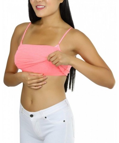 Junior's Classic Cotton Blend Adjustable Strap Camisole Top w/Built in Bra - Neon Coral - CZ18WXTG8M8 $13.37 Camisoles & Tanks