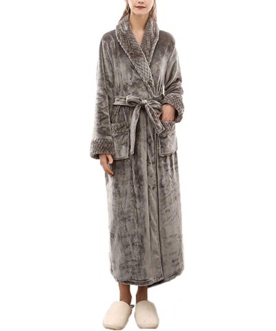 Unisex Soft Solid Color Thick Warm Long Bath Robe Home Gown Sleepwear - Grey Women - CV196EDOKLH $47.97 Robes