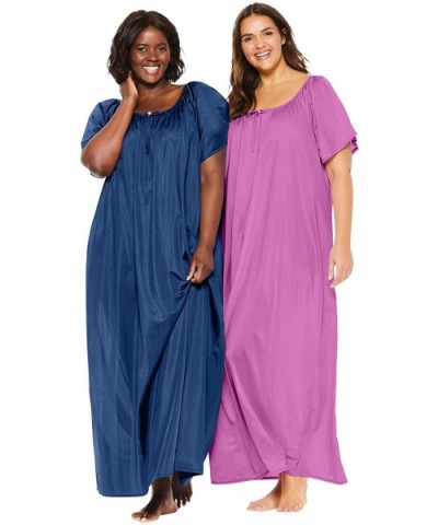 Women's Plus Size 2-Pack Long Silky Gown Pajamas - Evening Blue Rosebud Pack (1636) - CW199SNSSOM $52.82 Nightgowns & Sleepsh...