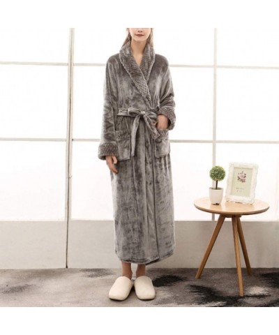 Unisex Soft Solid Color Thick Warm Long Bath Robe Home Gown Sleepwear - Grey Women - CV196EDOKLH $47.97 Robes