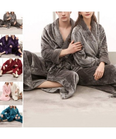 Unisex Soft Solid Color Thick Warm Long Bath Robe Home Gown Sleepwear - Grey Women - CV196EDOKLH $47.97 Robes