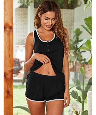 Pajamas Set Sleeveless Sleepwear Sexy PJ Camisole Set Racerback Tank Top and Shorts - Style 1 Black - CU19324SQZQ $34.80 Sets