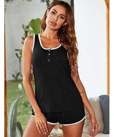 Pajamas Set Sleeveless Sleepwear Sexy PJ Camisole Set Racerback Tank Top and Shorts - Style 1 Black - CU19324SQZQ $34.80 Sets