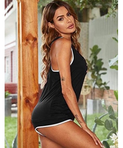 Pajamas Set Sleeveless Sleepwear Sexy PJ Camisole Set Racerback Tank Top and Shorts - Style 1 Black - CU19324SQZQ $34.80 Sets