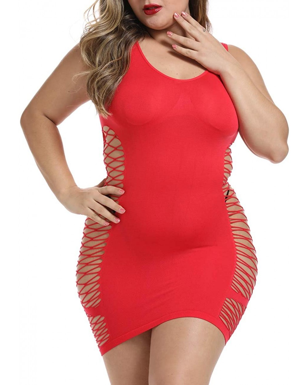 Womens Stretch Lingerie Seamless Mesh Chemise Fishnet Babydoll Bodysuit Teddy - Red - CP18X5R8GH2 $20.32 Baby Dolls & Chemises