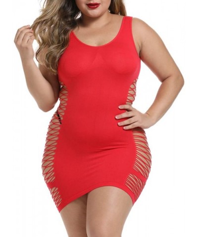 Womens Stretch Lingerie Seamless Mesh Chemise Fishnet Babydoll Bodysuit Teddy - Red - CP18X5R8GH2 $20.32 Baby Dolls & Chemises