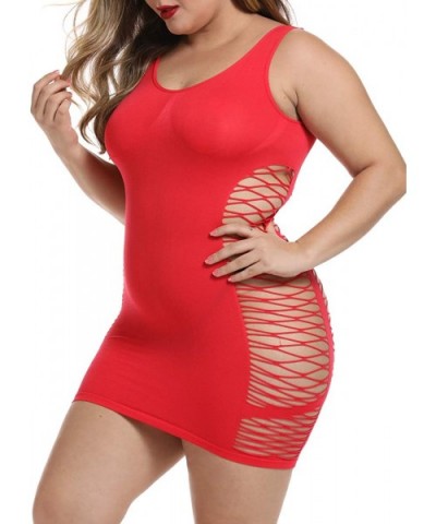 Womens Stretch Lingerie Seamless Mesh Chemise Fishnet Babydoll Bodysuit Teddy - Red - CP18X5R8GH2 $20.32 Baby Dolls & Chemises