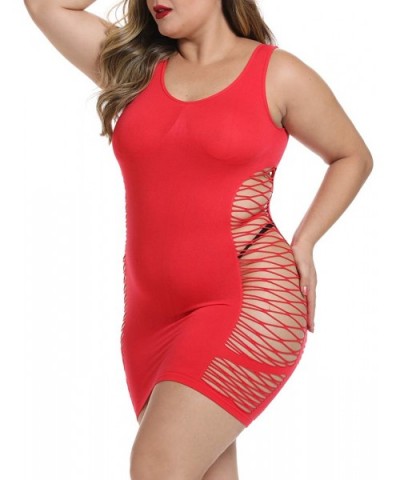 Womens Stretch Lingerie Seamless Mesh Chemise Fishnet Babydoll Bodysuit Teddy - Red - CP18X5R8GH2 $20.32 Baby Dolls & Chemises