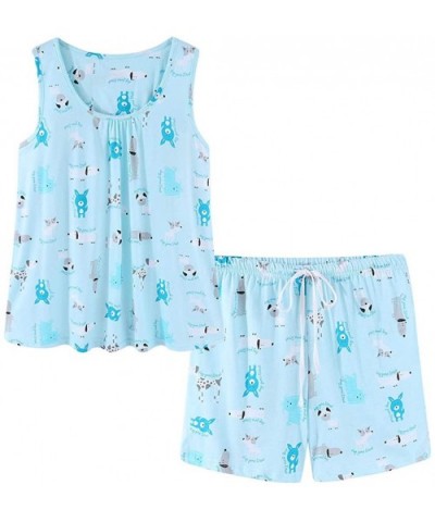 Women's Cute Cotton Pajama Set Cartoon Tank Tee Shorts Sleepwear Summer Plus Size Stripe Shoties - Blue Puppy - CP18UYQCA2E $...