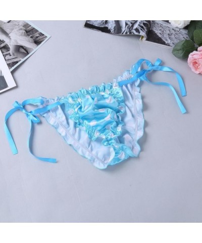 Men's Sheer Nylon Hearts Print Halter Bra Sissy Panties 2 Piece Lingerie Set - Polka Dots Sky Blue - CX18G0RLEQC $28.62 Bras