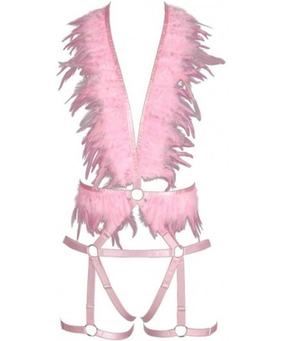 Women Punk Feathers Body Harness Bra Full Strap Cage Bandage Garter Belt - Pink - C319774KYHN $50.31 Garters & Garter Belts