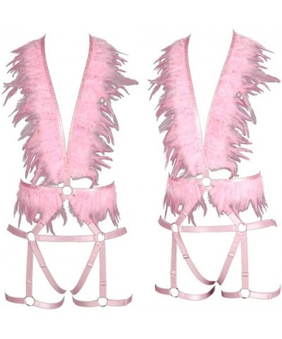 Women Punk Feathers Body Harness Bra Full Strap Cage Bandage Garter Belt - Pink - C319774KYHN $50.31 Garters & Garter Belts