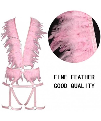 Women Punk Feathers Body Harness Bra Full Strap Cage Bandage Garter Belt - Pink - C319774KYHN $50.31 Garters & Garter Belts