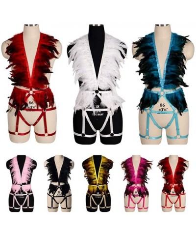 Women Punk Feathers Body Harness Bra Full Strap Cage Bandage Garter Belt - Pink - C319774KYHN $50.31 Garters & Garter Belts