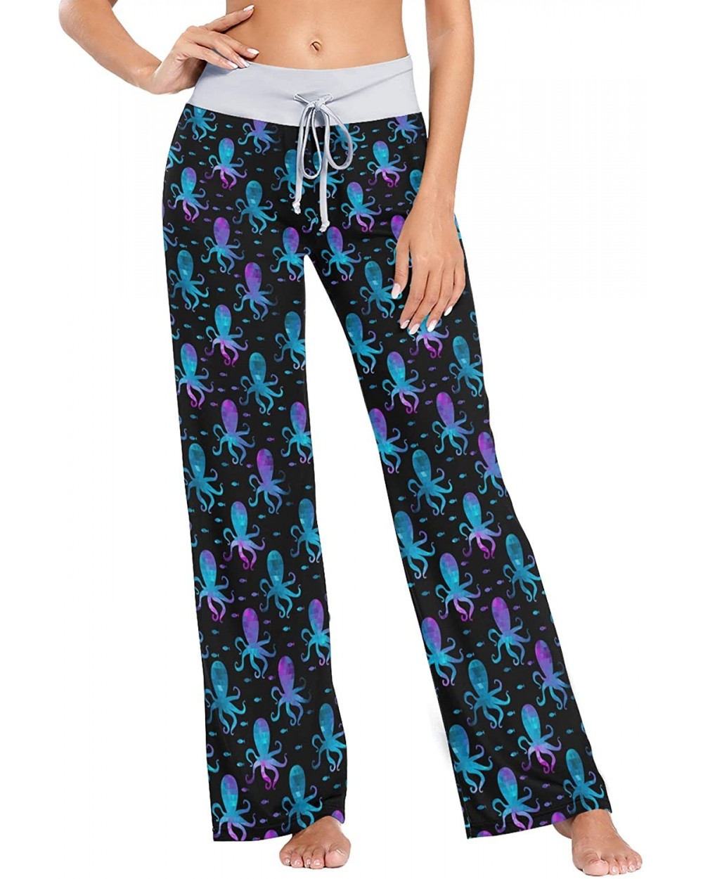 Women Jersey Pajama Pants Drawstring Loose Palazzo Lounge Pants Sleepwear - Colorful Octopuses - CG1905989MH $43.65 Bottoms