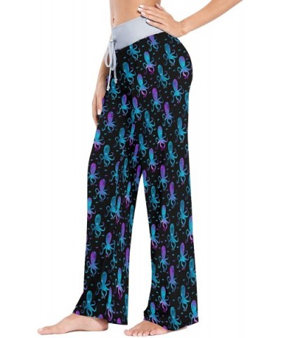 Women Jersey Pajama Pants Drawstring Loose Palazzo Lounge Pants Sleepwear - Colorful Octopuses - CG1905989MH $43.65 Bottoms