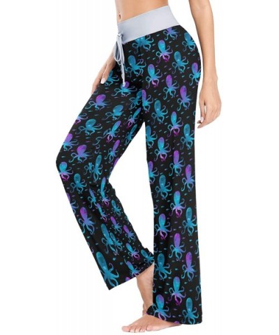 Women Jersey Pajama Pants Drawstring Loose Palazzo Lounge Pants Sleepwear - Colorful Octopuses - CG1905989MH $43.65 Bottoms