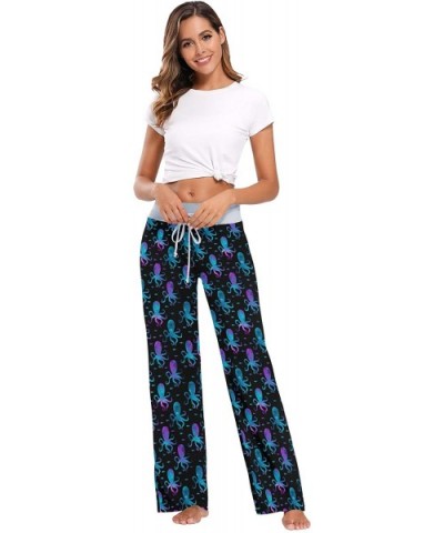 Women Jersey Pajama Pants Drawstring Loose Palazzo Lounge Pants Sleepwear - Colorful Octopuses - CG1905989MH $43.65 Bottoms