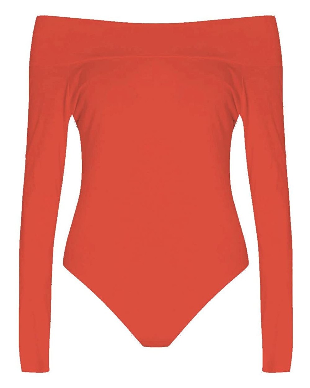 Womens Plus Size Long Sleeves Off Shoulder Plain Viscose Jersey Bodysuit - Coral - C111JT5S6W3 $23.32 Shapewear