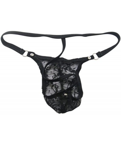 Men's Jacquard Lace Thong Underwear See Through Crossdress Panties G-String - Black - C01800G3H5K $35.56 Briefs