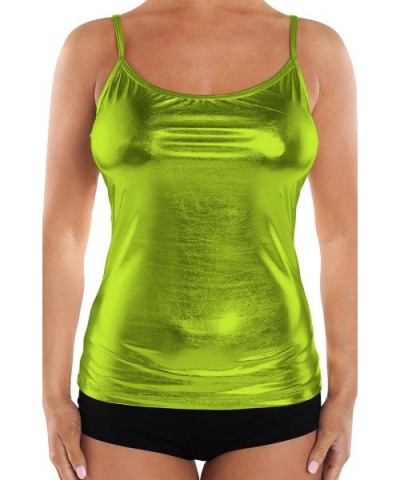 Women's Wet Look Liquid Strap Camisole Vest Top - Lime Green - CA1899H6H6Y $39.98 Camisoles & Tanks