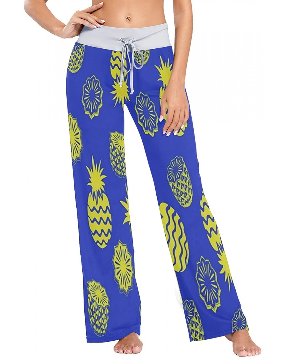 Pineapple Blue Womens Pajama Pants Loose Long Lounge Sleepwear Yoga Gym Trousers - C019DWHZMRL $43.66 Bottoms