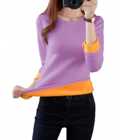 Women's Thermal Underwear Tops Round Neck Fleece Lined Baselayer Shirts - Lilac - CA18ZIC70SW $39.41 Thermal Underwear