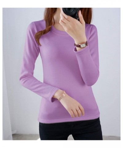 Women's Thermal Underwear Tops Round Neck Fleece Lined Baselayer Shirts - Lilac - CA18ZIC70SW $39.41 Thermal Underwear