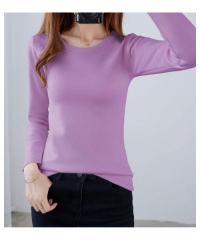 Women's Thermal Underwear Tops Round Neck Fleece Lined Baselayer Shirts - Lilac - CA18ZIC70SW $39.41 Thermal Underwear