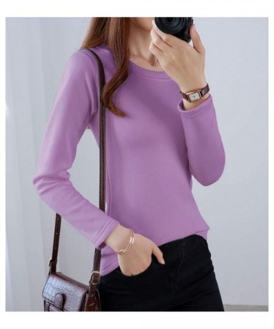 Women's Thermal Underwear Tops Round Neck Fleece Lined Baselayer Shirts - Lilac - CA18ZIC70SW $39.41 Thermal Underwear