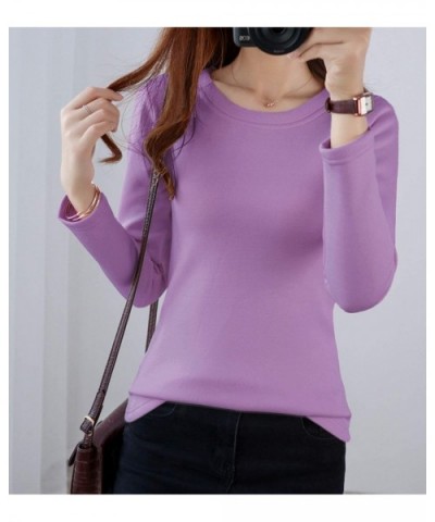 Women's Thermal Underwear Tops Round Neck Fleece Lined Baselayer Shirts - Lilac - CA18ZIC70SW $39.41 Thermal Underwear