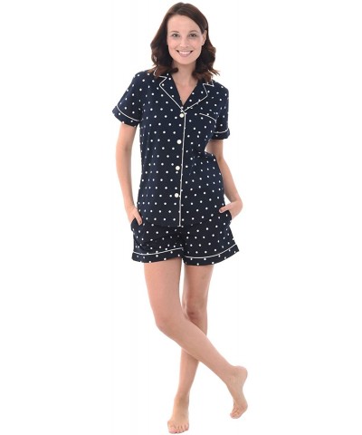 Women's Lightweight Button Down Pajama Set- Short Summer Pjs - Black and White Polka Dot With White Piping - CC12LV2IIOH $46....