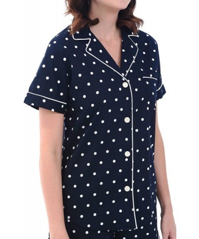 Women's Lightweight Button Down Pajama Set- Short Summer Pjs - Black and White Polka Dot With White Piping - CC12LV2IIOH $46....