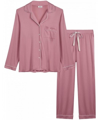 Women's Ultra Soft Bamboo Pajama/Pj Sets - Long Sleeve/Button Down - Long-dusty Rose - CN18Z5CH78G $62.63 Sets