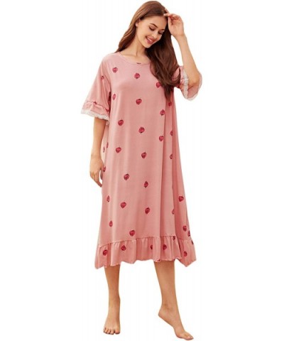 Women's Floral Print Ruffle Hem Short Sleeve Night Dress Nightgown - Pink-2 - CH192KSUAMH $25.46 Nightgowns & Sleepshirts