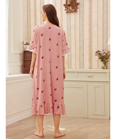 Women's Floral Print Ruffle Hem Short Sleeve Night Dress Nightgown - Pink-2 - CH192KSUAMH $25.46 Nightgowns & Sleepshirts