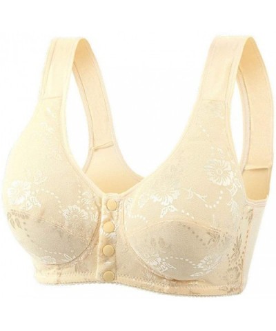 Front Closure Wire Free Thin Comfortable Vest Bra - Apricot (4 Buttons) - CL18H7LSUGW $36.41 Bras