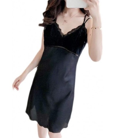 Women's Sexy Spaghetti Strap Satin Sleepwear Nightgown Sleep Dress Sleepwear - Black - C119CSADCDH $37.28 Nightgowns & Sleeps...