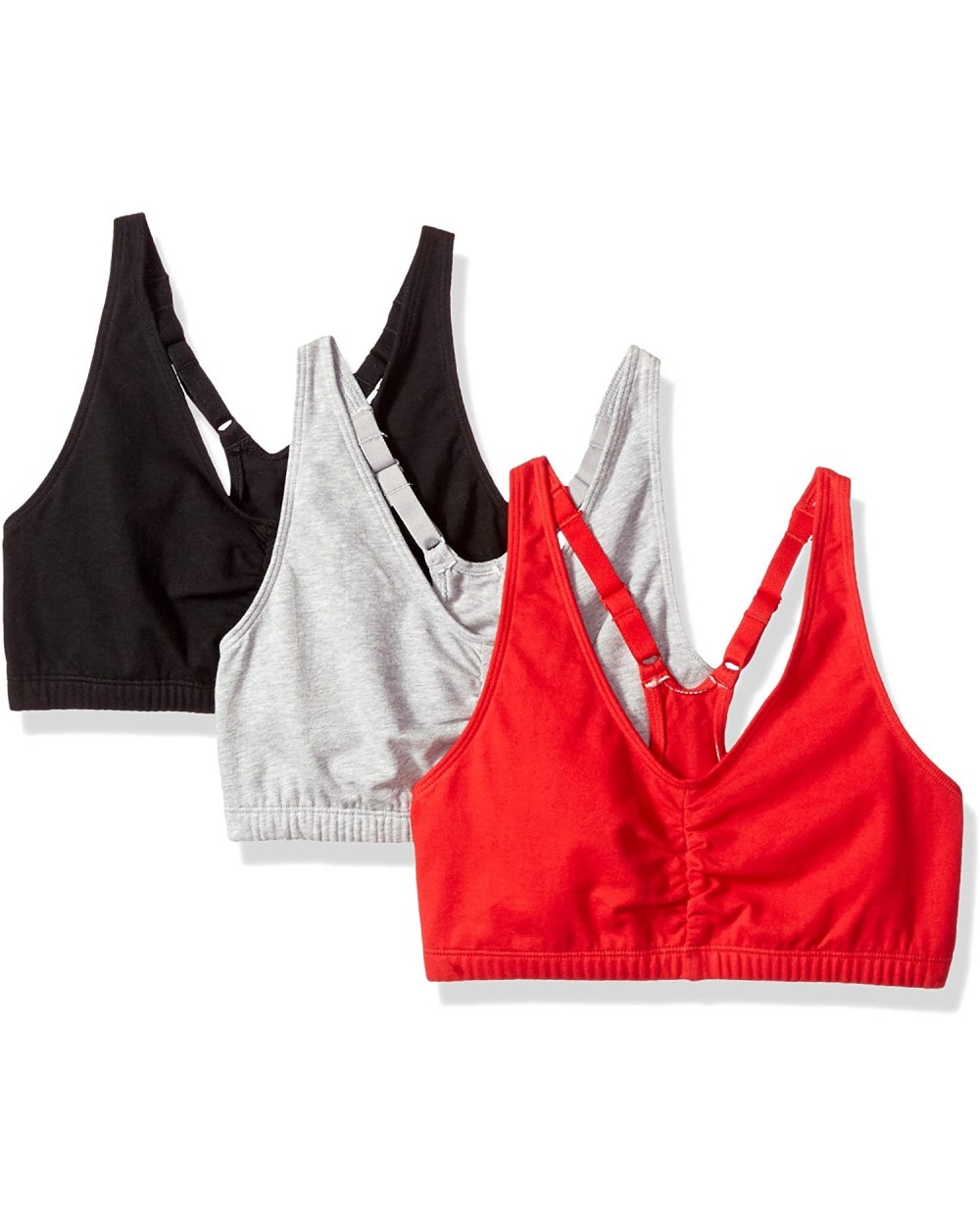 Women's Adjustable Shirred Front Racerback Bra (Pack of 3) - Red Hot/Black/Heather Grey - C511441TZG3 $19.48 Bras