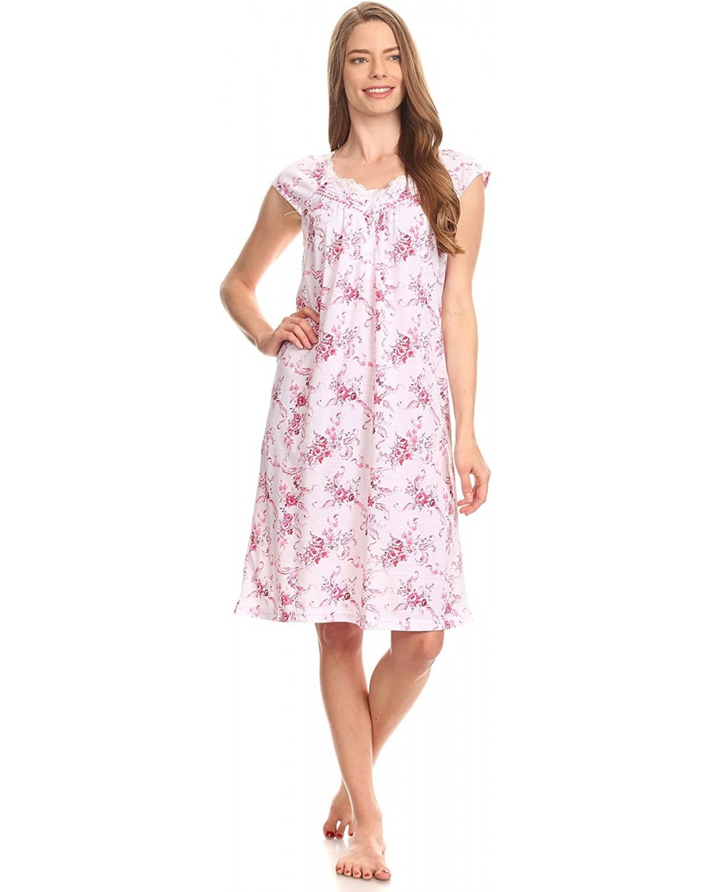 Women's Soft and Comfy Nightgown Printed Pajama Night Dress (Also in Plus) - Pink - CW18STOK94R $23.95 Nightgowns & Sleepshirts