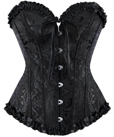 Women's Lace Up Boned Overbust Corset Bustier Bodyshaper Top - Black - CI18HI23DEM $28.73 Bustiers & Corsets