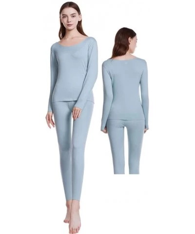 Without A Trace Thermal Underwear Long Johns Set for Women- Ultra Soft Top & Bottom Base Layer Clothes-Blue-L - C819292K2AS $...