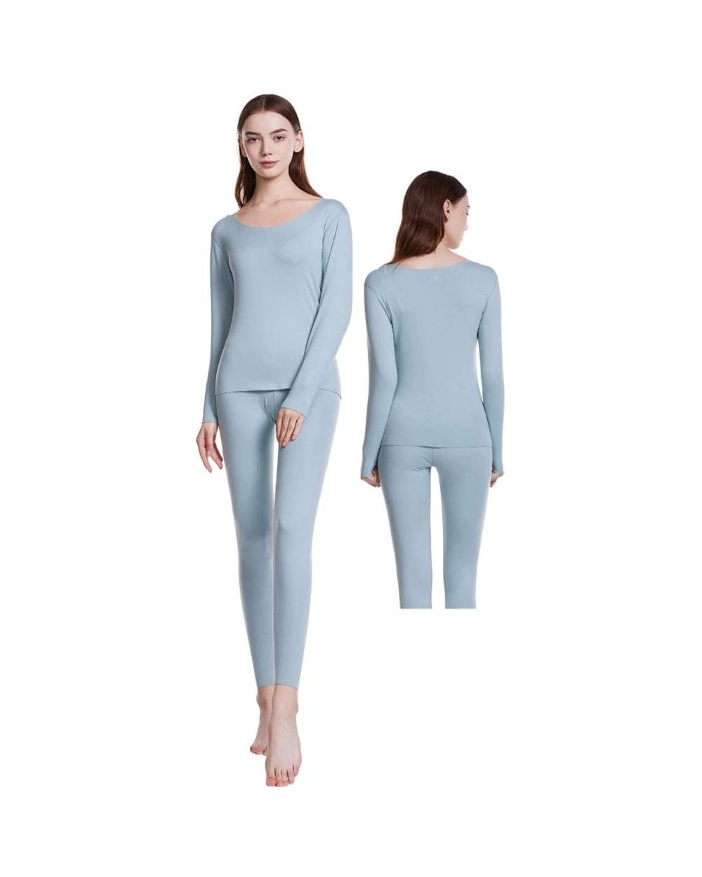 Without A Trace Thermal Underwear Long Johns Set for Women- Ultra Soft Top & Bottom Base Layer Clothes-Blue-L - C819292K2AS $...