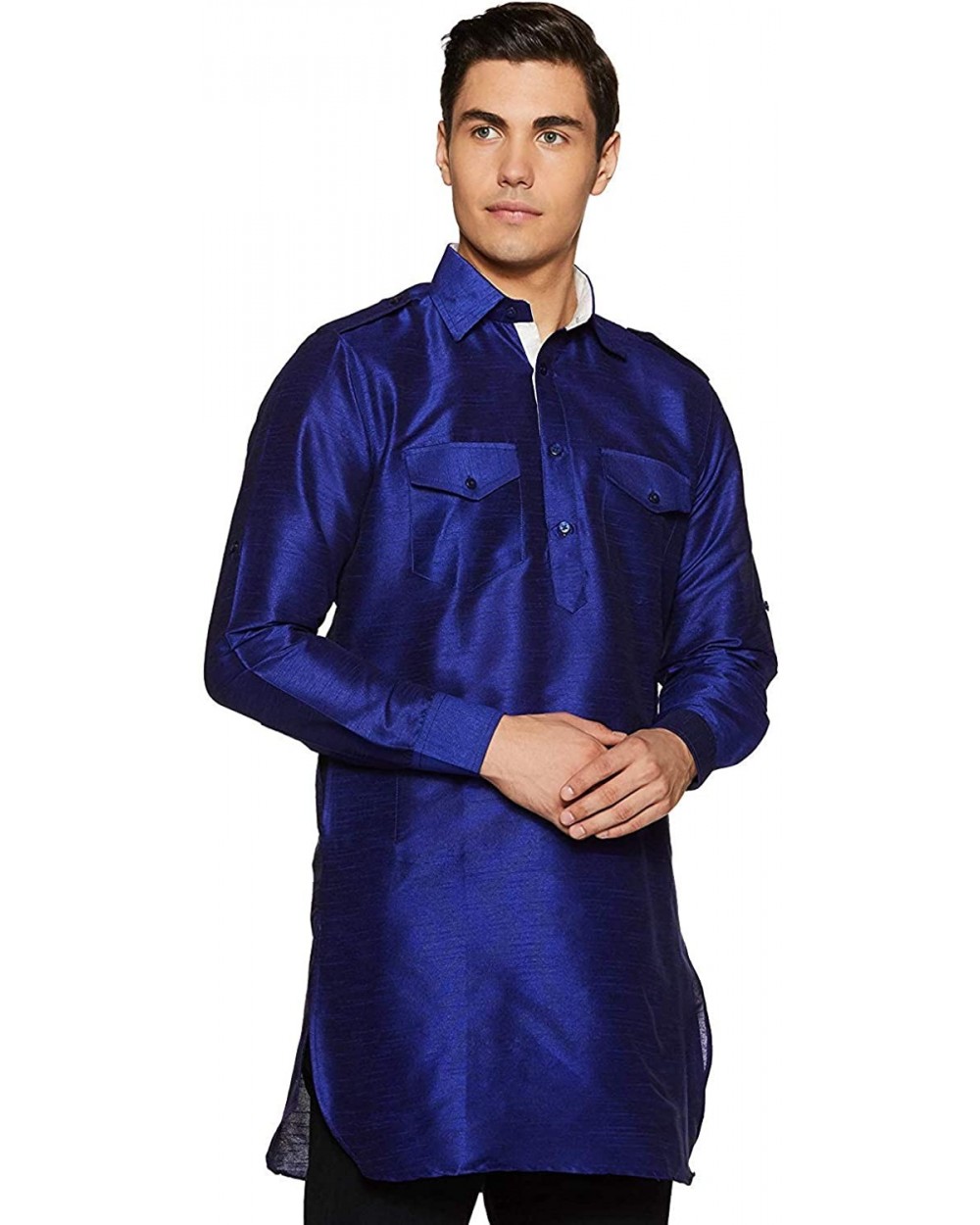 Mens Silk Blend Pathani Kurta - CM18WE9XSGN $45.99 Sleep Tops