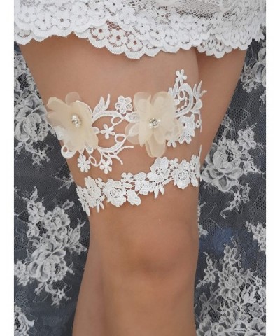 Wedding Garter For Bride Set Organza Flower Wedding Garter Set For Plus Size G27 - Champagne - CX18C5YH6LT $21.59 Garters & G...