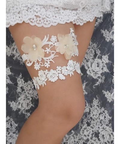 Wedding Garter For Bride Set Organza Flower Wedding Garter Set For Plus Size G27 - Champagne - CX18C5YH6LT $21.59 Garters & G...